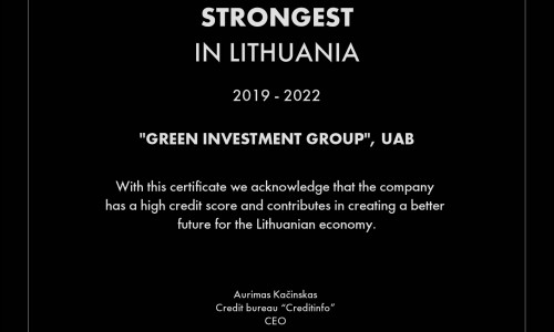 Kreditų biuro CREDITINFO sertifikatas "Stipriausi Lietuvoje 2022"