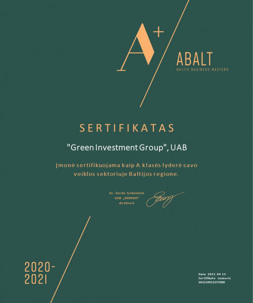 A+ Zertifikat "Baltic Business Masters 2021"