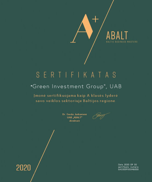 A+ « Baltic Business Masters 2020 » certificat