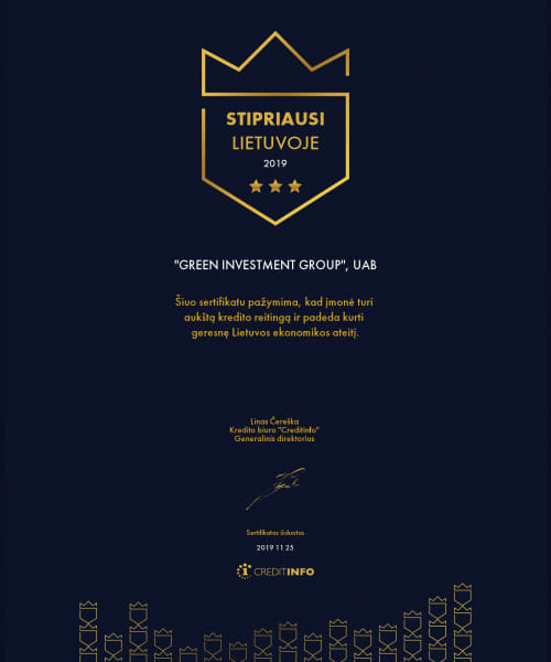 CREDITINFO "Strongest in Lithuania 2019" Certificate