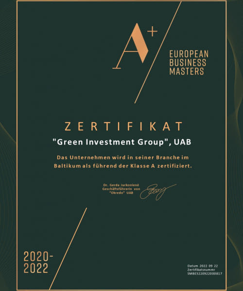 A+ "European Business Masters 2022" sertifikatas
