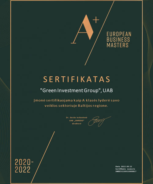 A+ "European Business Masters 2022" sertifikatas