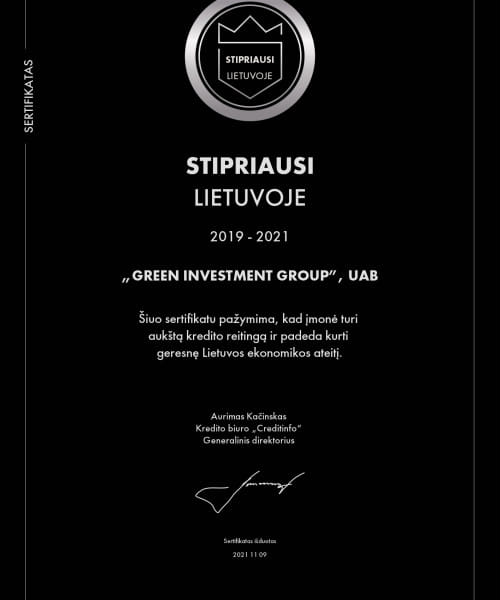 CREDITINFO Zertifikat "Die Stärksten in Litauen 2021"